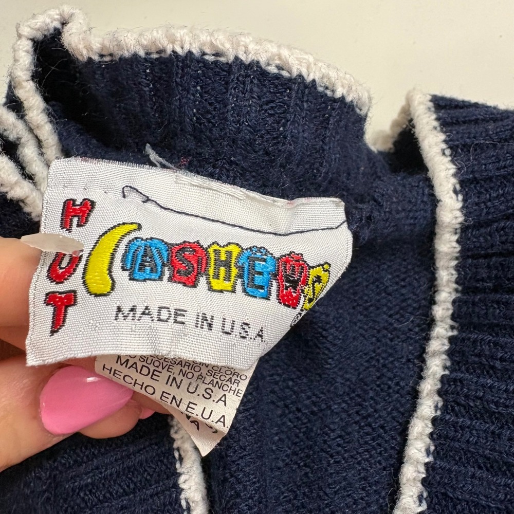 Hot Cashews Kids USA Racing Team Cardigan Sweater Navy Blue Checkered Size 4/5 - Picture 2 of 7